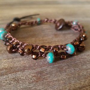 2-wrap bracelet or single wrap choker turquoise bronze